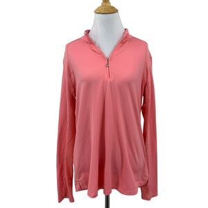 SanSoleil Shirt Womens L Large Melon Pink UV 50 Cool Quarter Zip Vented Sleeves